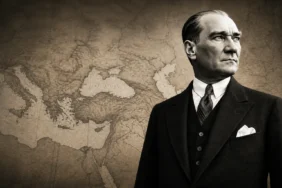 Mustafa Kemal Atatürk ve Türkiye’nin bölgesel diplomasi anlayışını simgeleyen harita görseli