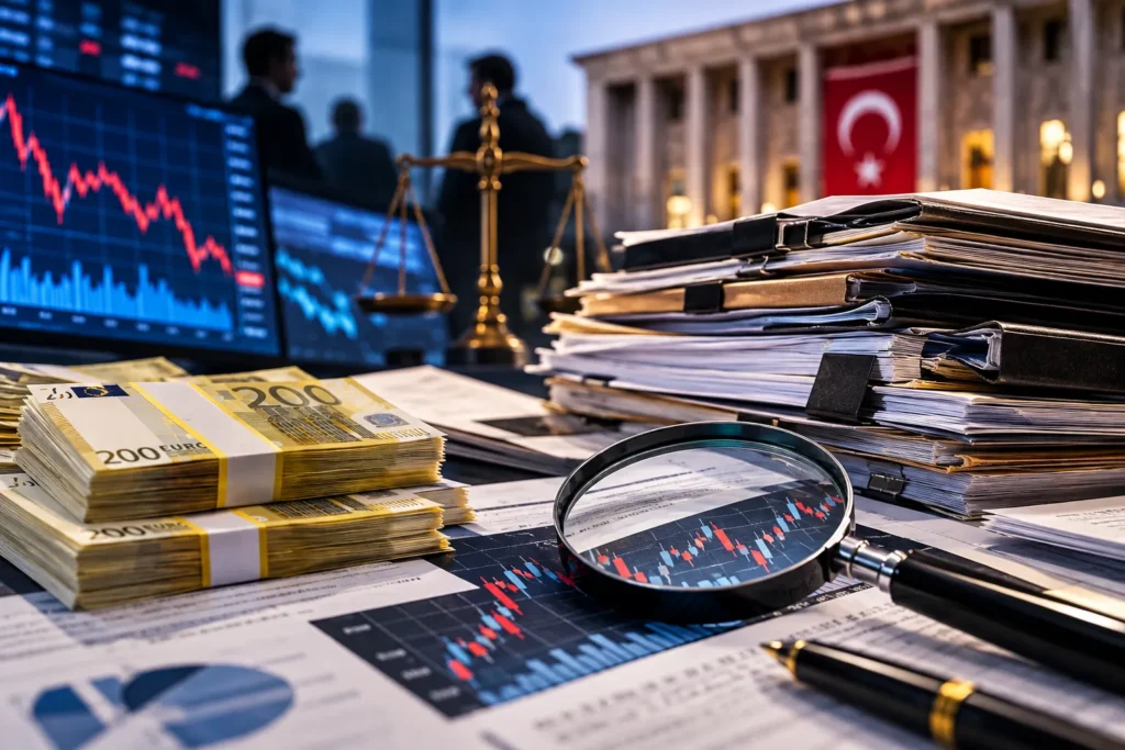 Fon soruşturmasında para hareketleri ve mali incelemeyi simgeleyen görsel