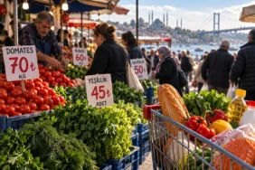 Enflasyon ve hayat pahalılığı analizinde pazarda alışveriş yapan vatandaşlar ve yüksek gıda fiyatları