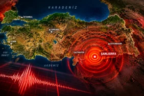Şanlıurfa deprem bölgesini Türkiye haritasında deprem dalgalarıyla gösteren görsel