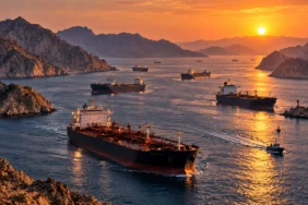 Brent petrol fiyatı yükselirken Hürmüz Boğazı'ndaki tanker trafiğini temsil eden haber görseli