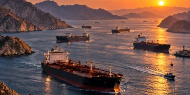 Brent petrol fiyatı yükselirken Hürmüz Boğazı'ndaki tanker trafiğini temsil eden haber görseli
