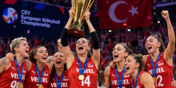 Filenin Sultanları Avrupa şampiyonu olarak kupayla kutlama yapıyor