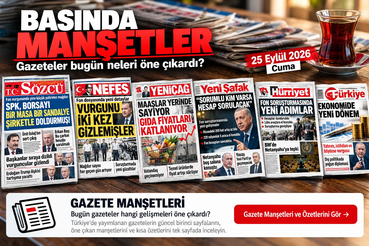 25 Eylül gazete manşetleri ve günün basın gündemi