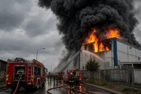 Tuzla'da fabrika yangınına itfaiye ekiplerinin müdahalesi