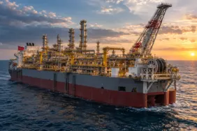 Osman Gazi yüzer doğal gaz üretim platformu Karadeniz'e uğurlanırken denizde görüntüsü