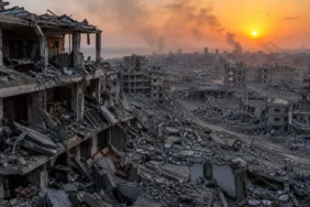 Gazze'deki yıkımı temsil eden yapay görsel