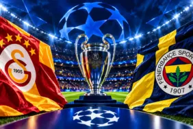 Şampiyonlar Ligi 3. hafta Galatasaray ve Fenerbahçe logolarıyla kupa görseli