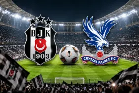 Beşiktaş Crystal Palace maçı öncesi iki takımın armaları ve futbol stadyumu