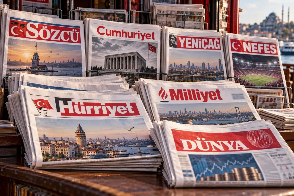 22 Ekim 2026 gazete manşetleri için gazete büfesi görseli
