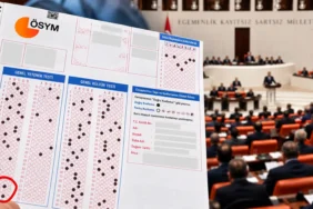 Kimlik bilgileri gizlenmiş KPSS optik cevap formu ve Türkiye Büyük Millet Meclisi Genel Kurulu